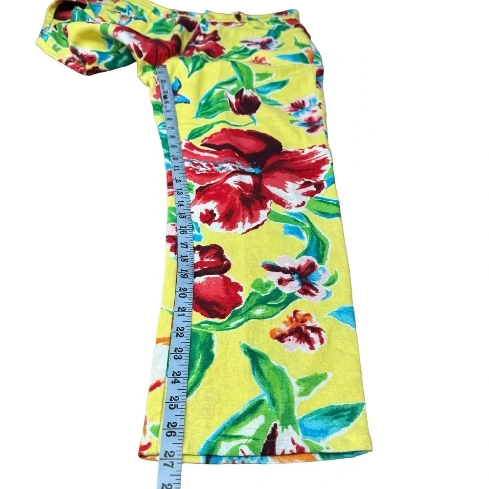 Lauren Ralph Lauren Linen Cropped Pants Women’s 8 Yellow Floral Tropical Hawaii - Picture 14 of 16